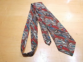 Monsieur Givenchy 100% Silk Necktie Red Blue Gold Paisley Classic Print Wide 58&quot; - £19.28 GBP