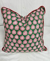 Blue Green Block Print Pipping Pillow Covers 18x18 Inch Set of 2, Vintag... - $642.99 MXN