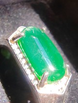Icy Ice Dark Green Natural Burma Jadeite Jade Saddle Ring # 925 Sterling Silver - £688.02 GBP