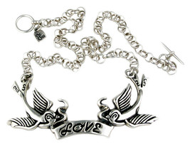 Rockabilly Love Birds Hand Crafted 925 Sterling Silver Necklace Femme Metale NWT - £188.43 GBP