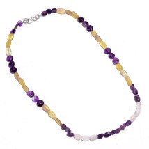 Natural Amethyst Fluorite Moonstone Gemstone Smooth Beads Necklace 17&quot; UB-6542 - £8.69 GBP