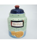 Folk Art Canister Jar JC Penney Home Collection Cat Home Sign Blue &amp; Gre... - $13.80