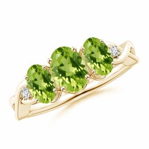 ANGARA Oval Peridot Three Stone Criss-Cross Ring for Women in 14K Solid Gold - £542.16 GBP