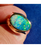 Earth mined Black Opal Deco Ring Designer Handmade 14k Solid Gold Statement 6.25 - $7,310.25
