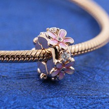 2021 Spring Release Rose Gold Rose™ Pink Daisy Spacer Clip Charm With Enamel - £14.03 GBP