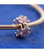 2021 Spring Release Rose Gold Rose™ Pink Daisy Spacer Clip Charm With En... - £13.84 GBP