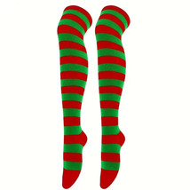 Striped Patterned Socks (Thigh High) Green and Red - £4.64 GBP