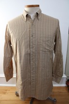 Vtg 90s Lands End 15.5 32 Brown Check Long Sleeve Cotton Shirt - $20.25