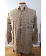 Vtg 90s Lands End 15.5 32 Brown Check Long Sleeve Cotton Shirt - £15.84 GBP