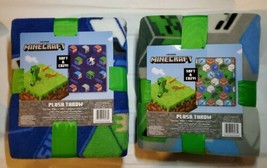 2 New MINECRAFT Blocks Plush Throw Blanket Blue + Gray 40&quot;x50&quot; (USA SHIP... - £34.78 GBP