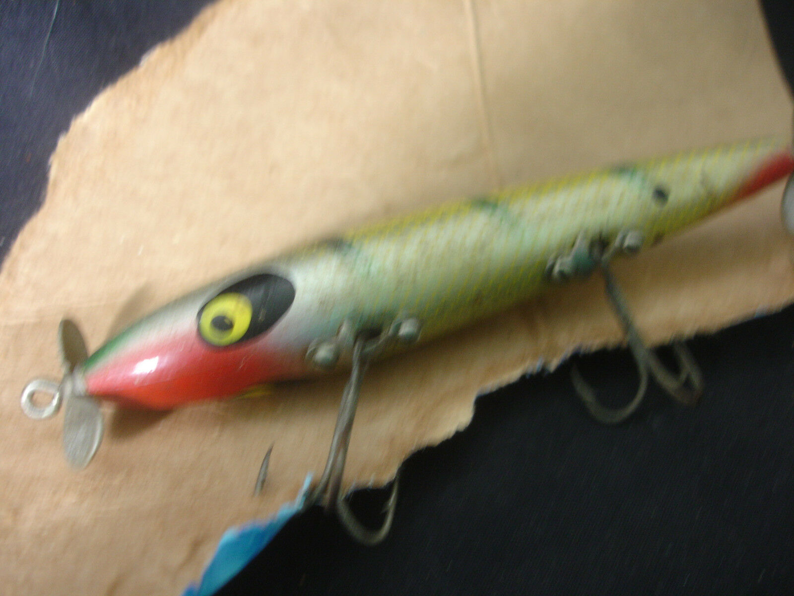 Old vtg Collectible Devil Horse Fishing Lure Green, Yellow Red Hand Painted  Lure