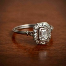 Engagement Ring 1.75Ct Emerald Cut Simulated Diamond White Gold Plated Size 5.5 - £105.96 GBP