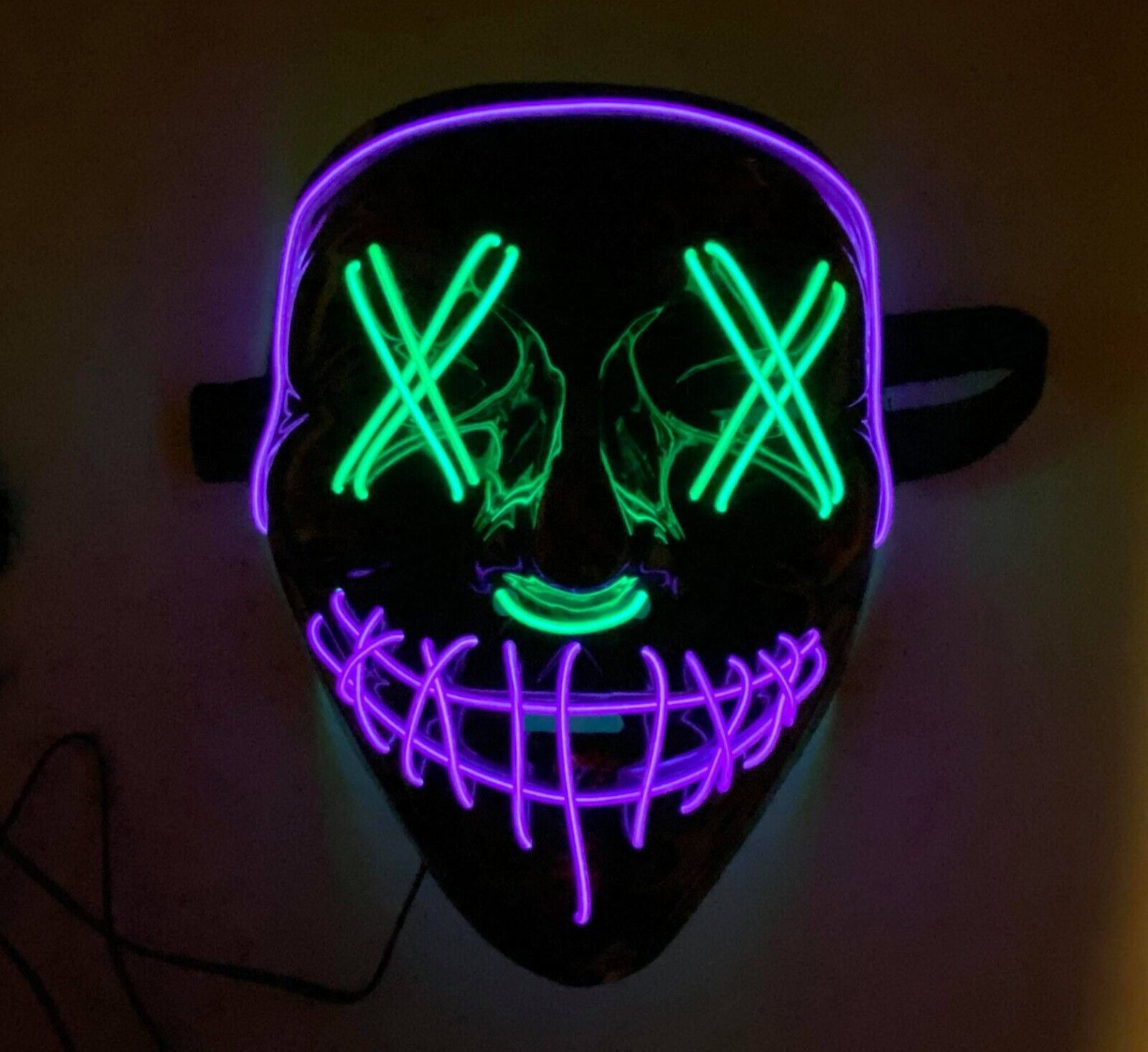 LED Halloween Mask Purge EL Wire 2 COLOR Glow Light up Mask Purple Green - $14.99