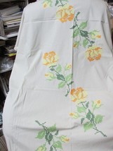 &quot;&quot;YELLOW AND ORANGE ROSES ON IVORY - HAND EMBROIDERED TABLECLOTH&quot;&quot; - SCA... - $16.89