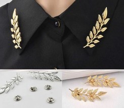 Silver or gold plated leaf pin celebrity shirt collar brooch designer broach b18 - £12.38 GBP