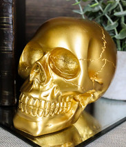 Pirate&#39;s Loot Gold Skull Statue Day Of The Dead Skull Head Gothic Resin Figurine - £22.37 GBP