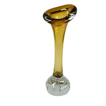 Amber Glass Vase Pulpit E&amp;R Golden Crown SWEDEN 7.5&quot; Blown Controlled Bubble - £19.13 GBP