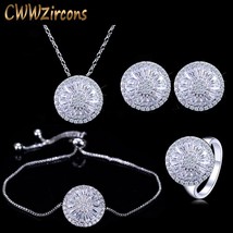 CWWZircons 4 Piece Fashion Ladies Accessories Silver Color Round Cubic Zirconia  - £28.00 GBP