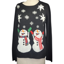 Black Snowman Winter Sweater Size Large Petite  - £19.78 GBP