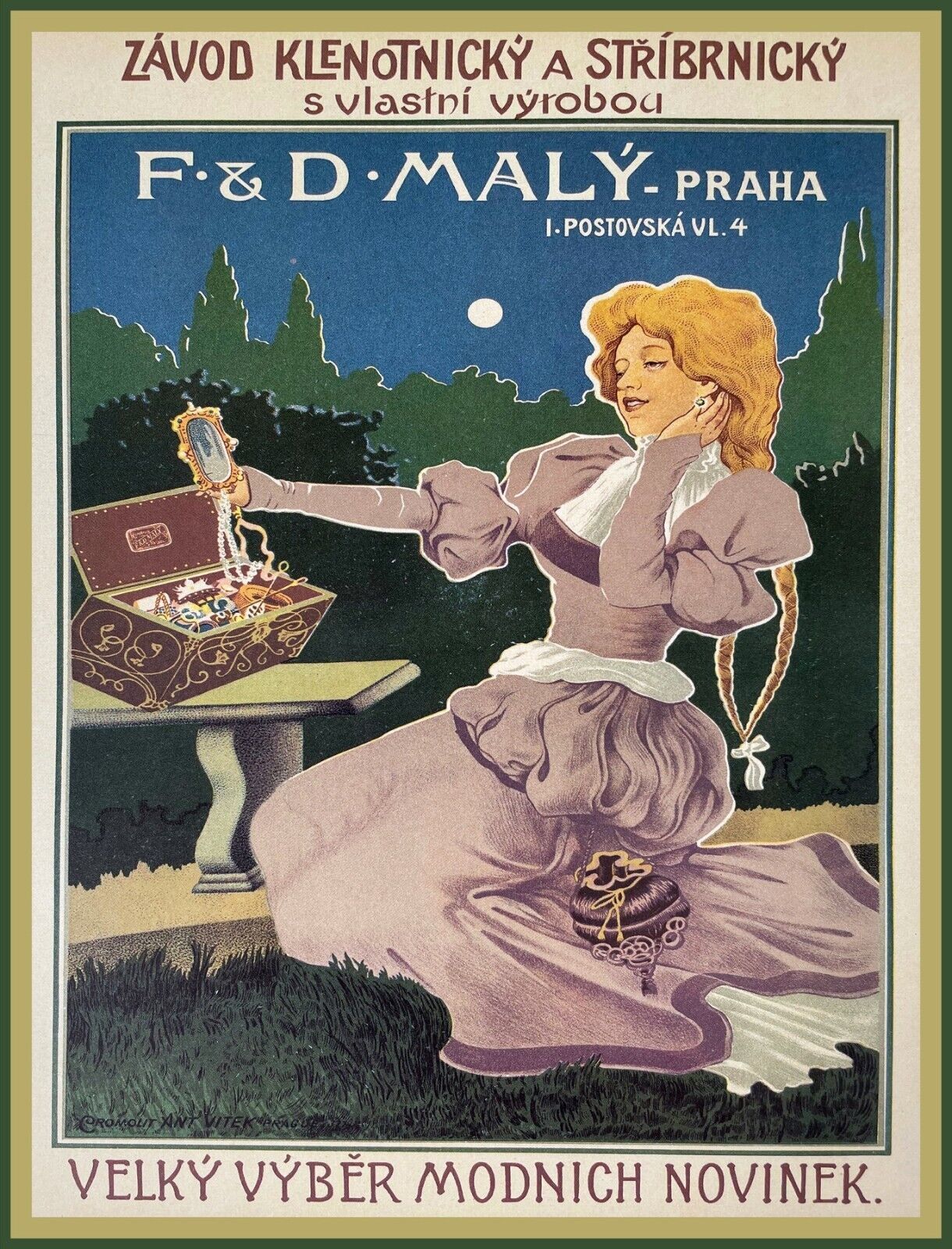 10541.Decor Poster.Room wall interior art design.Czech lady with treasure chest