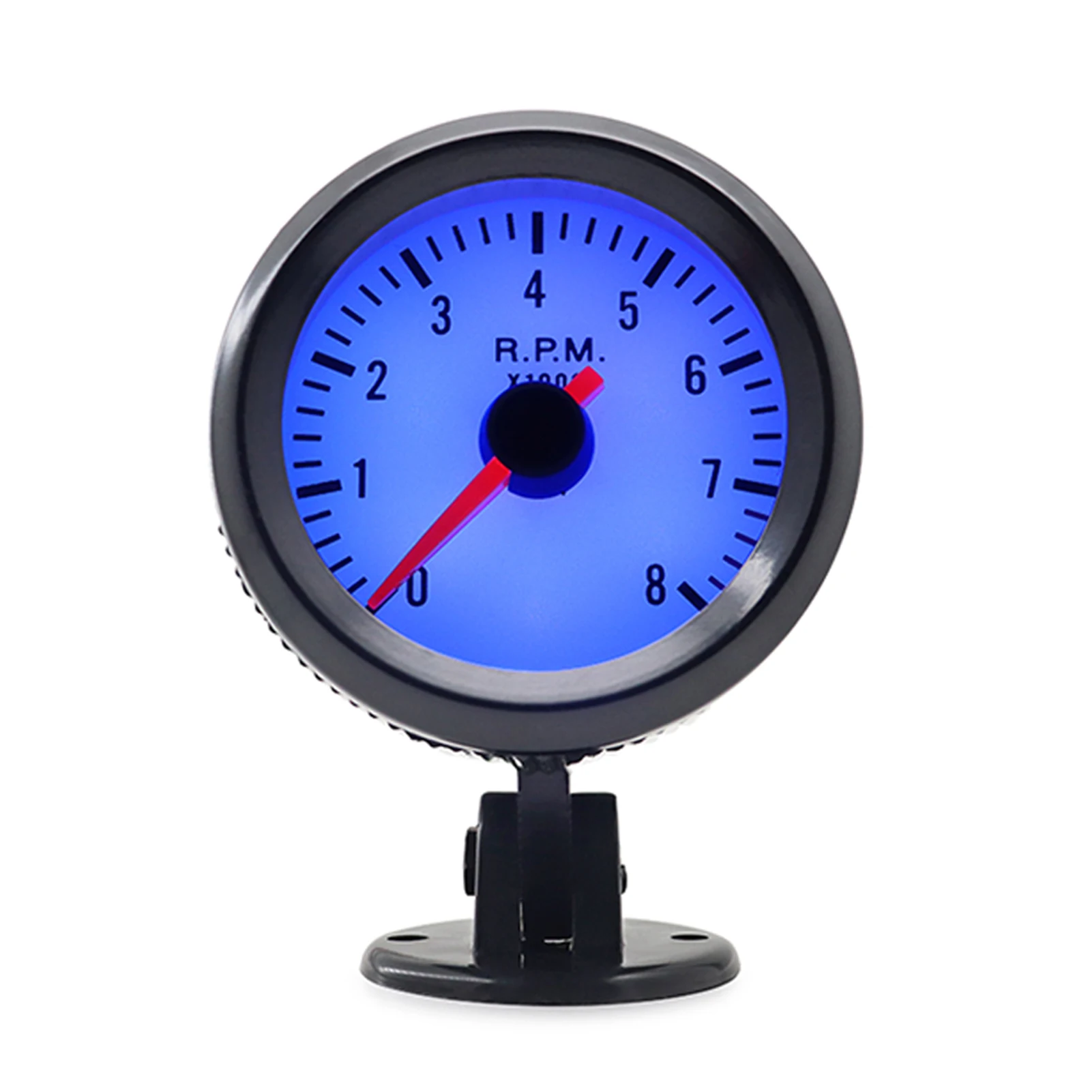 Tachometer Tach Gauge with Black Holder Cup for Auto Car 2&#39;&#39; 52mm 0-8000RPM Blue - £14.42 GBP