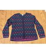 The Tog Shop Cardigan Womens Large Geometric Zip Up Cotton Granny Sweater - £12.08 GBP