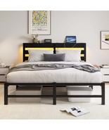 Oak Queen Floating Bed Frame | LED Lights | No Box Spring - $301.31 CAD