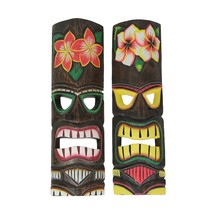 Set of 2 Hand Crafted Wooden Plumeria Flower Tiki Wall Masks 19.5 Inches - £38.83 GBP