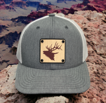Big Elk Hunting Collection Wood Leather Patch Trucker Hat Patriotic Headwear - £17.69 GBP