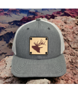Big Elk Hunting Collection Wood Leather Patch Trucker Hat Patriotic Head... - £17.69 GBP
