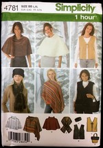 Uncut Size L XL 1 Hour Poncho Vest Headband Handbag Simplicity 4781 Pattern - $6.99