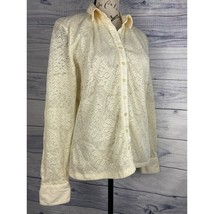 Vintage Talbots Lace Button Front Shirt Women M Collar Long Sleeve Lined Stretch - $23.76