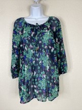 Charter Club Womens Size S Sheer Floral Pleated Tie Neck Blouse 3/4 Sleeve - £6.28 GBP