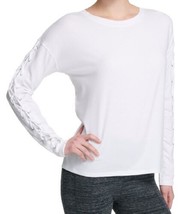 DKNY Womens Activewear Lace up Long Sleeve Jewel Neck Top Size X-Large, White - £29.16 GBP