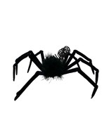 Giant Black Fuzzy Spider Halloween Decoration With Glitter Legs &amp; Spring... - £10.17 GBP