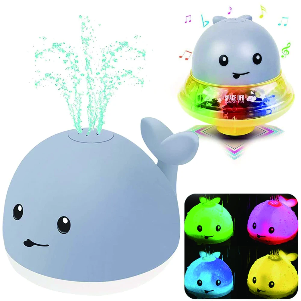 Cute Baby Light Up Bath Toys Whale Water Sprinkler Pool Toys 2 in 1 Space UFO - £19.91 GBP