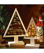 Cinnvoice Wood Christmas Tree with Lights Set of 2 White 13.4&quot; &amp; 9.8&quot; - $31.02 CAD