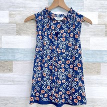 Market &amp; Spruce Ruffle Split Neck Blouse Blue Floral Sleeveless Office Womens XS - £15.66 GBP