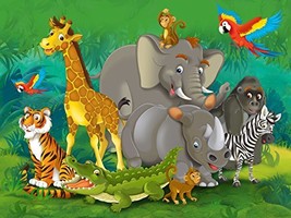 Cartoon Jungle Animals Wall Mural Non-Woven Photo Wallpaper Made in Europe for L - £107.15 GBP