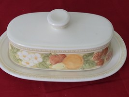 Vernon Ware by Metlox Della Robbia Covered Butter Dish Embossed Fruit - £11.21 GBP