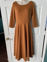 Long Burnt Orange 3/4 Length Sleeve Dress Size L - £11.63 GBP
