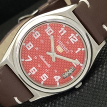 Vintage Seiko 5 Automatic 7005A Japan Mens Date Red Watch 586-a308013-6 - £46.36 GBP
