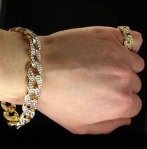 Mens 2pc Miami Cuban Link CZ Bracelet Ring Set  14k Gold Plated Hip Hop Jewelry - £11.93 GBP