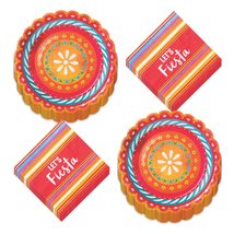 Let&#39;s Fiesta Party Scalloped Paper Dinner Plates and Lunch Napkins (Serves 16) - £12.27 GBP
