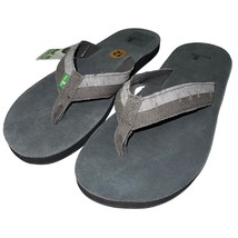 Sanuk Flip Flops Mens Gray Suede Leather Canvas Comfort Sandals Slippers Dr Fray - £53.21 GBP