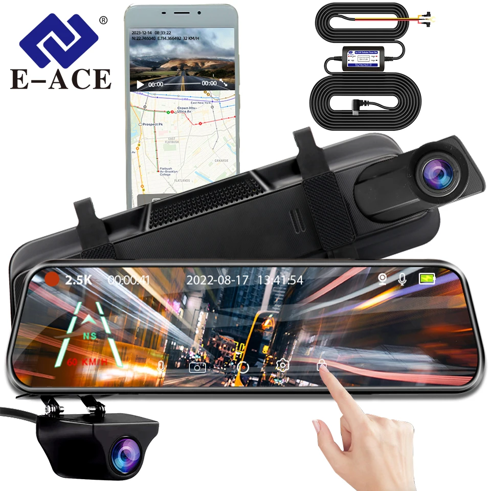 E-ACE 2.5k Car Dvr Mirro 10 ‘’ 1440P Double Video Recorder Camera Night Vision - £69.67 GBP+