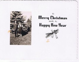 Photo Christmas Card Vintage Couple Beside Tree - £4.07 GBP