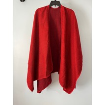 Fleece Blanket Shawl Open Front with Edge Stitch Red Black One Size - £7.54 GBP