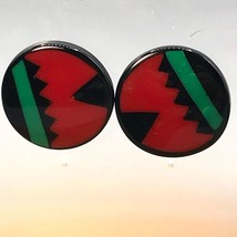 Cased Lucite Inlay Earrings, Vintage Resin with Abstract Modernist Design, Red - £33.48 GBP