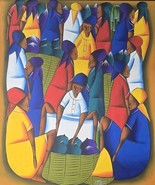 Signed &amp; Rare Women In Marketplace Haitian Folk Art Painting by Fritzner... - €426,45 EUR